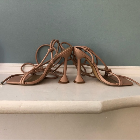 EGO Pale Pink My Angels Square Toe Lace-Up Sculptured Heel Sandals - Picture 9 of 10